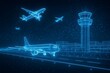 © Aronno - Digital rendering of an airport with planes taking off and landing near the control tower, showcasing modern aviation technology and global transportation network