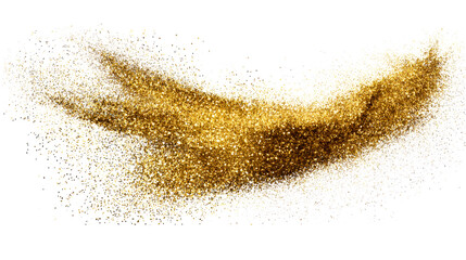 Wall Mural - Golden glitter particles exploding and swirling across a white background