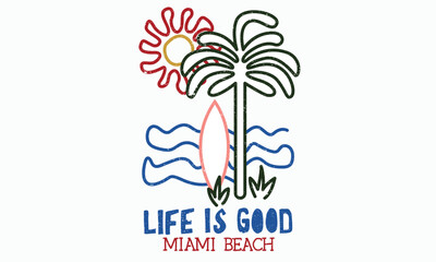 Wall Mural - Miami beach. Life is good. Tropical palm tree design. Sunshine paradise graphic print design. Beach modern abstract art. Sunshine on my mind. Summer vibes artwork.