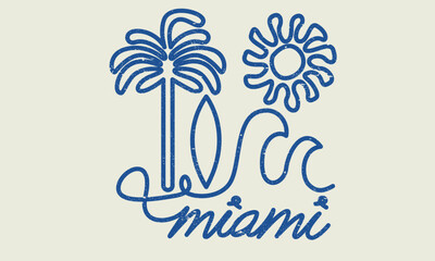 Wall Mural - Here comes the sun. Tropical palm tree design.  Summer vibes artwork. Summer line drawing. Miami beach.