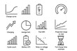 © Sergey - Battery Metrics Icons. Line style icons of visual battery metrics and tools: charge curve graph, energy usage histogram, cell