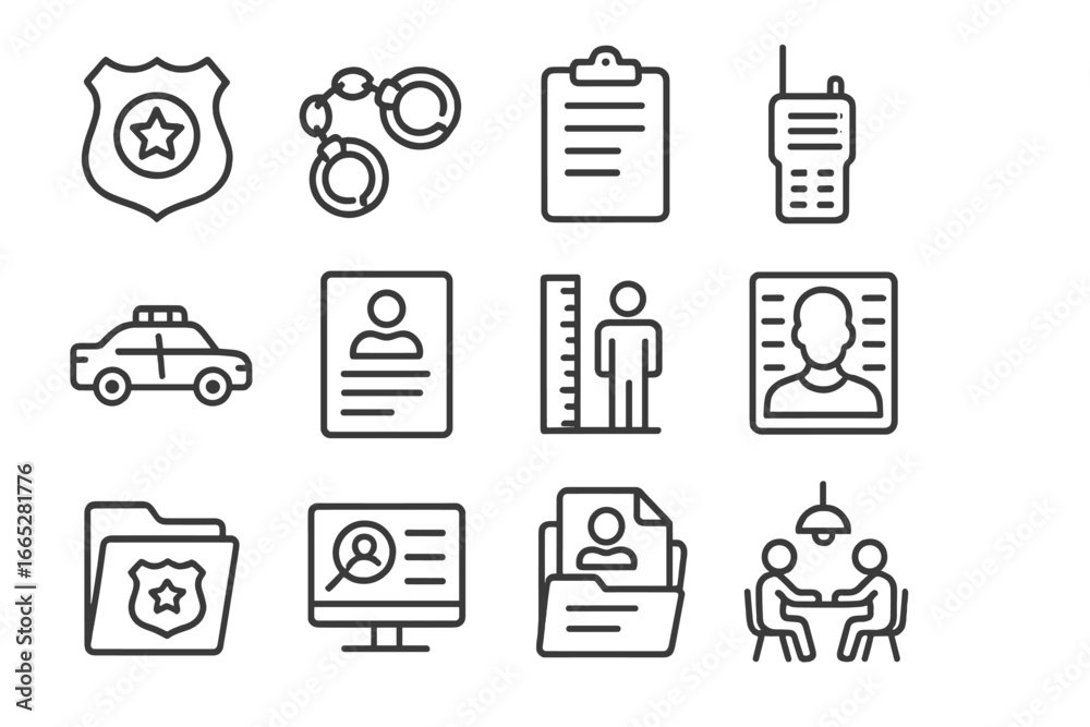 Police Icons Set. Line style icons of police and law enforcement ...