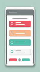 Colorful mobile app interface with list design on minimalistic smartphone screen