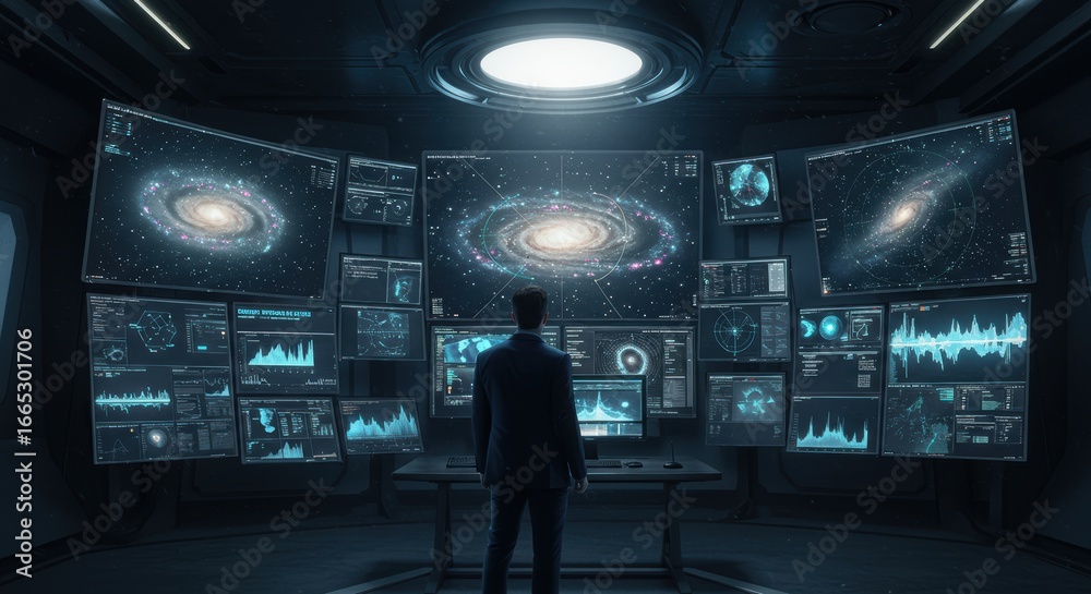 Exploring distant galaxies and cosmic data in a futuristic control room ...