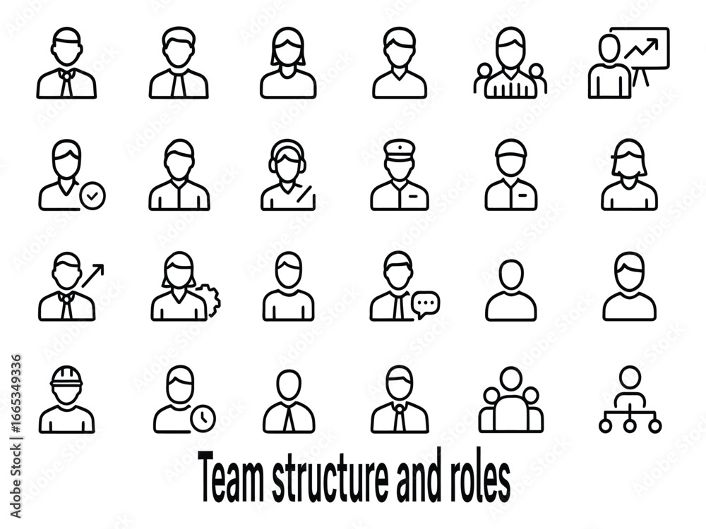 Team structure and roles icons isolated on white background の Stock ...