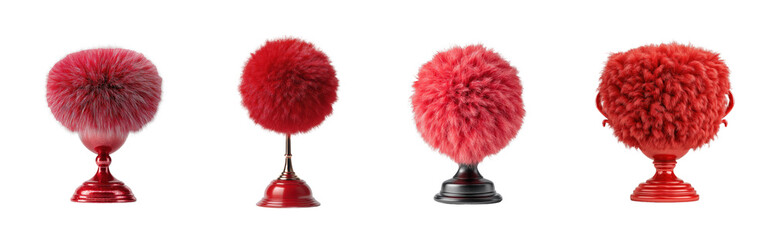 Vibrant red decorative pom poms creative display PNG set, cut out, isolated on transparent background