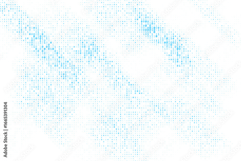 Blue digital data matrix of binary code numbers isolated on a white ...