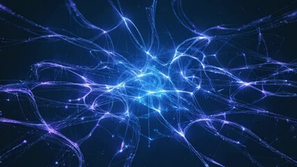 Wall Mural - complex web of interconnected lines and nodes forming a futuristic blue network, symbolizing data fl