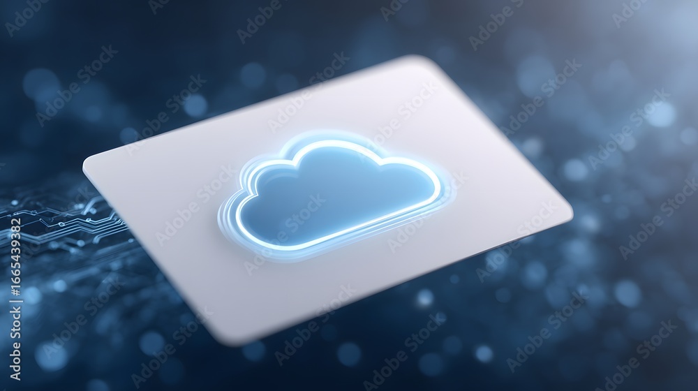 Luminous Blue Cloud Computing Icon on a White Microchip with Circuit ...