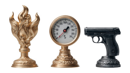Unique Display Items with Flame, Pressure Gauge, and Handgun Design