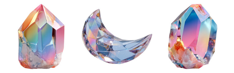 Vibrant Crystal Shapes Isolated on Transparent Background for Design