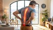 © Tashik - Man experiencing back pain with highlighted spine, indicating potential injury, inflammation, or underlying health condition needing medical attention