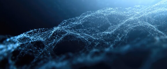 Ethereal blue network of interconnected particles creates a mesmerizing digital landscape