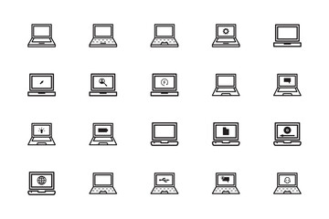 Modern laptop icon set. Vector pack of laptops in flat style for apps, web, and UI. 