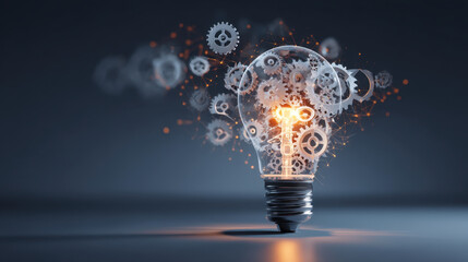 Wall Mural - innovative light bulb design featuring gears and sparks, symbolizing creativity and ideas. this repr