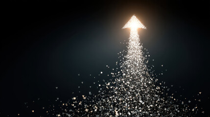 Wall Mural - dynamic arrow made of shimmering particles ascends against dark background, symbolizing growth and p