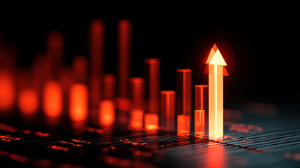 Wall Mural - increasing data visualization with upward trend glowing arrow financial growth digital graph abstrac