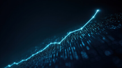 Wall Mural - glowing blue line graph represents data trends, showcasing upward movement against dark background. 