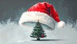 © Supratman - Decorated Christmas tree under Santa's hat on snowy background