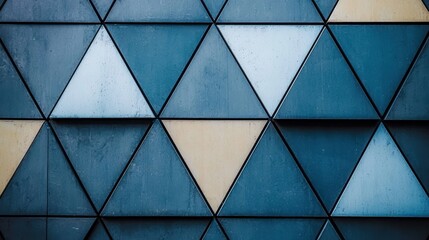 A geometric pattern of blue and white triangles on a dark background.