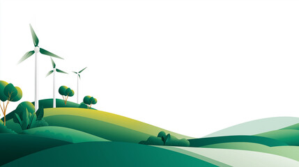 Wind Farm Illustration for Renewable Energy, Ecology, Landscape Design