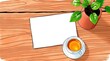 © Earthen Stock - blank note on wooden table and cup of tea