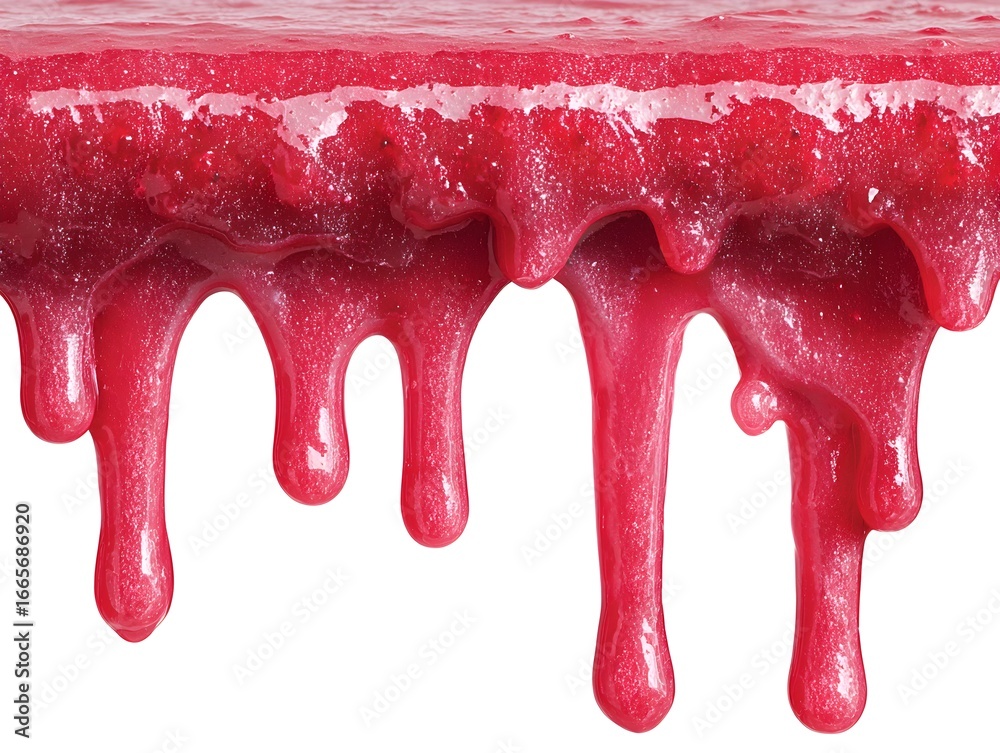 Dripping red glossy slime trails downward against a stark white ...