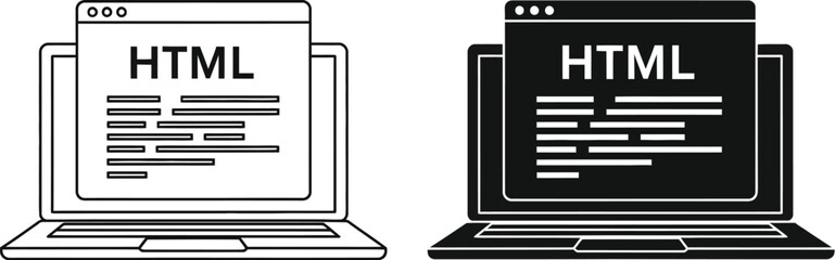 Html coding on laptop vector illustration website development tech vector