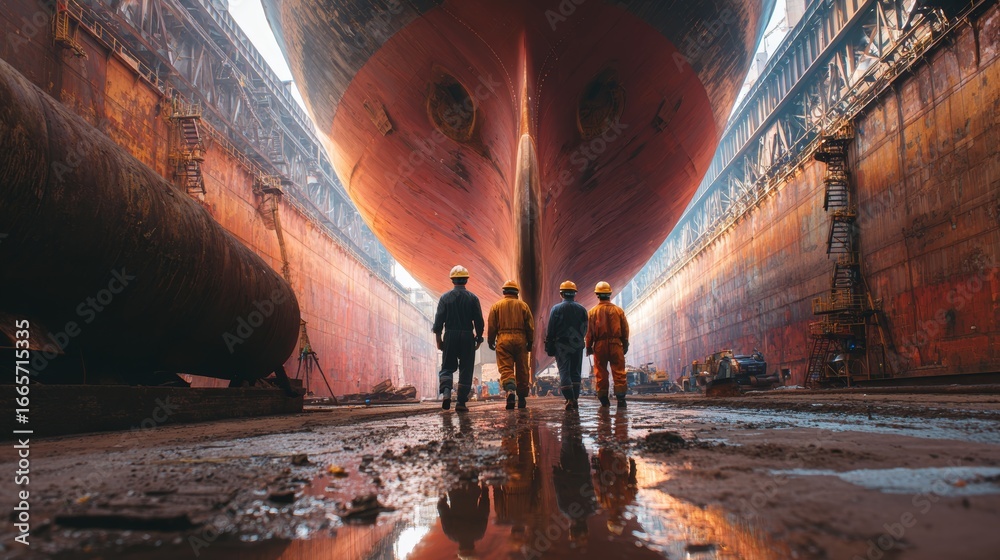 Dock Production Shipbuilding process dry dock industrial scene maritime facility ground ...