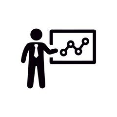 Wall Mural - Presentation of Business Performance Graph with a Man Pointing to the Data and Wearing a Tie Symbolizes Growth and Success