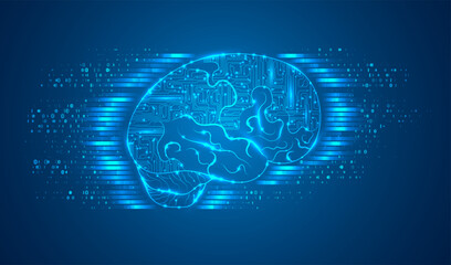 Artificial Intelligence illustration. Artificial intelligence and machine learning concept. Digital computer code. Data transfer concepts in internet.