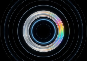 Wall Mural - Abstract Circles with Holographic Ring on Dark Background, 3D Rendered Art