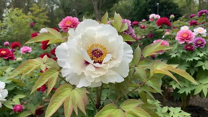 Wall Mural - ultra hd close-up footage of blooming white peony flowers a lush garden setting showing intricate details of petals full blossom ideal botanical themes garden landscapes serene floral design