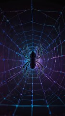 futuristic neon cyber web with digital threads for halloween vertical background