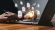 © EDA - Man uses a pen on laptop while PDF documents float around the device