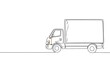 © rampes - A single continuous line drawing depicts a delivery truck against a plain background.