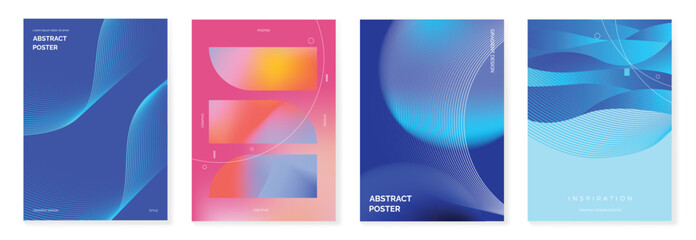modern gradient poster on dark background vector set. cover template with vibrant perspective geomet