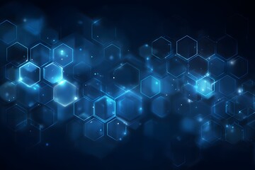 Wall Mural - Blue technology background with hexagons and lights, a vector illustration of digital elements for a business presentation or corporate banner design.