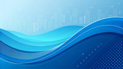 Abstract blue wave background with city skyline, perfect for modern and corporate designs, presentations, and website layouts