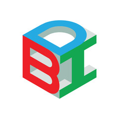Wall Mural - the image shows a flat monogram logo design of an initial letter bdi or bid in red blue and green co