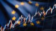 © Kdhtdg - The European flag with yellow stars is blurred against the background of stock market charts,