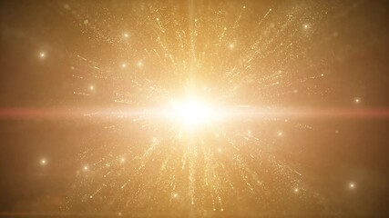 Wall Mural - Festive gold shine dot particles with glowing star lens flare loop motion background.