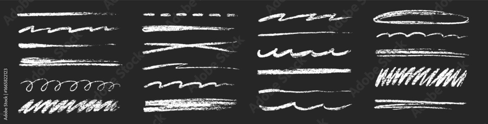 Chalk line underline brush set. Hand drawn crayon and pencil stroke ...
