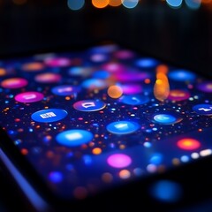 Colorful app icons illuminate a smartphone screen in the dark.