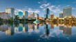 orlando florida usa downtown city skyline on eola lake no logos no brands ar 169