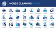 © Icons-Studio - House cleaning icon set. Containing washing, broom, soap, maid, laundry, home cleaning, sponge, vacuum cleaner, mop and more. Solid vector icons collection.