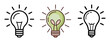 © Pickhub  - Three stylized light bulb icons radiate light in different line weights and coloring against white