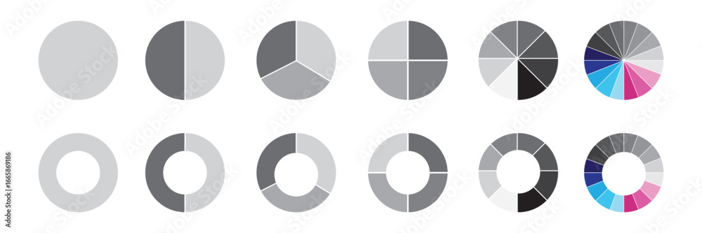Vector de Stock Pie charts diagram set. Circle pie charts 1,2,3,4,5,6,7 ...