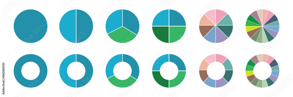 เวกเตอร์ Stock Pie chart set. Circle pie charts diagrams. Different ...