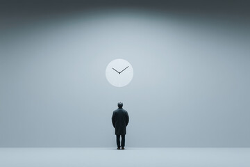 Abstract illustration of time concept with clock, modern minimalist design symbolizing past, present, and future, clean layout with copy space for business or creative messaging